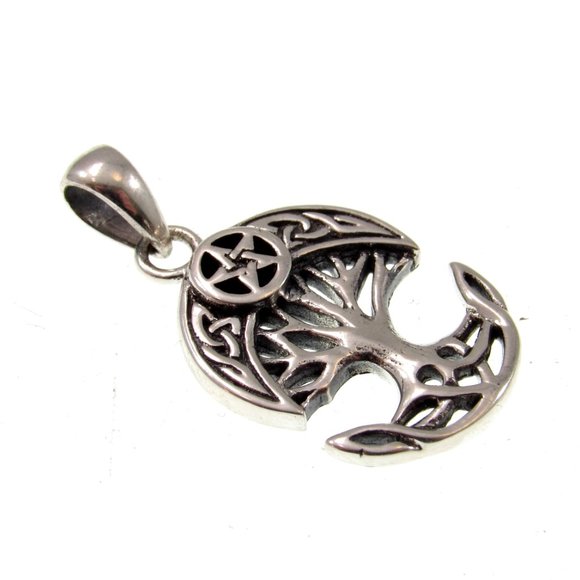 Solid 925 Sterling Silver Celtic Crescent Moon & Star Tree of Life Charm Pendant - Picture 3 of 5